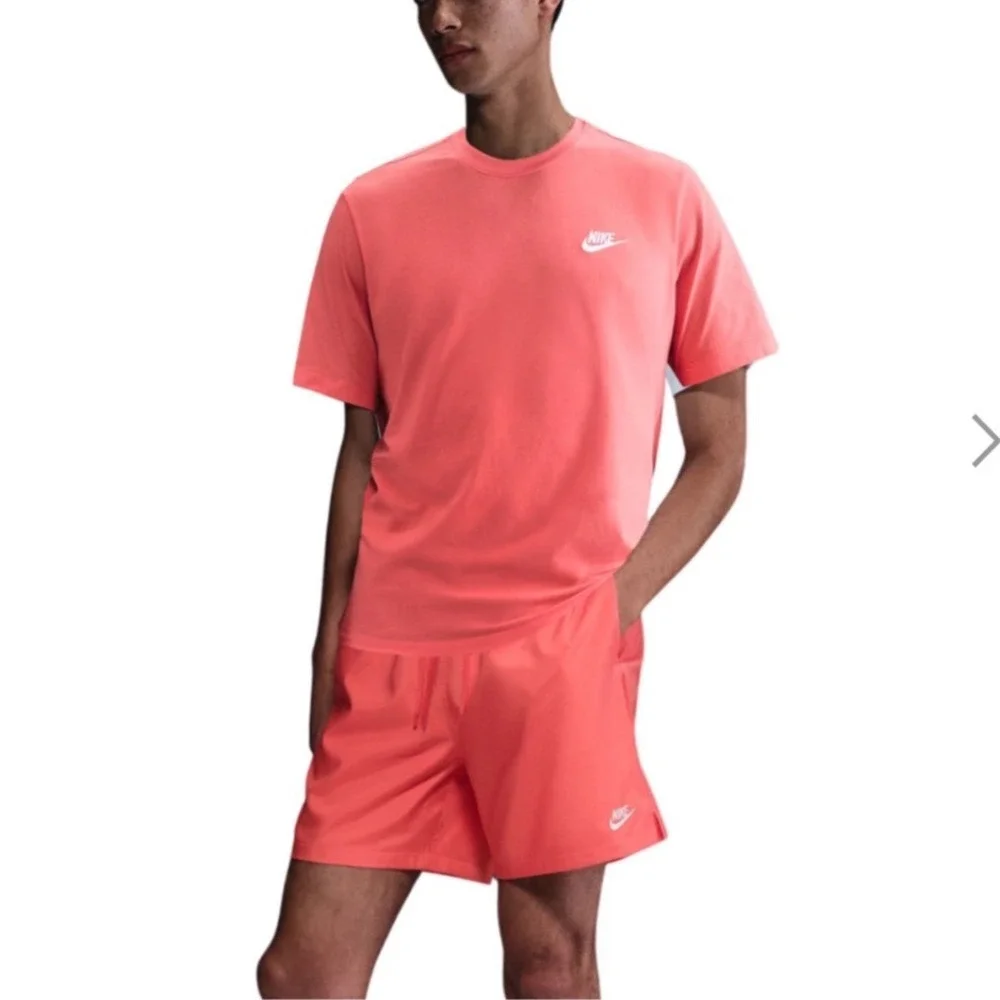 Nike Mens Sportswear Small T-Shirt Shorts Set Outfit Coral Orange Magic Ember